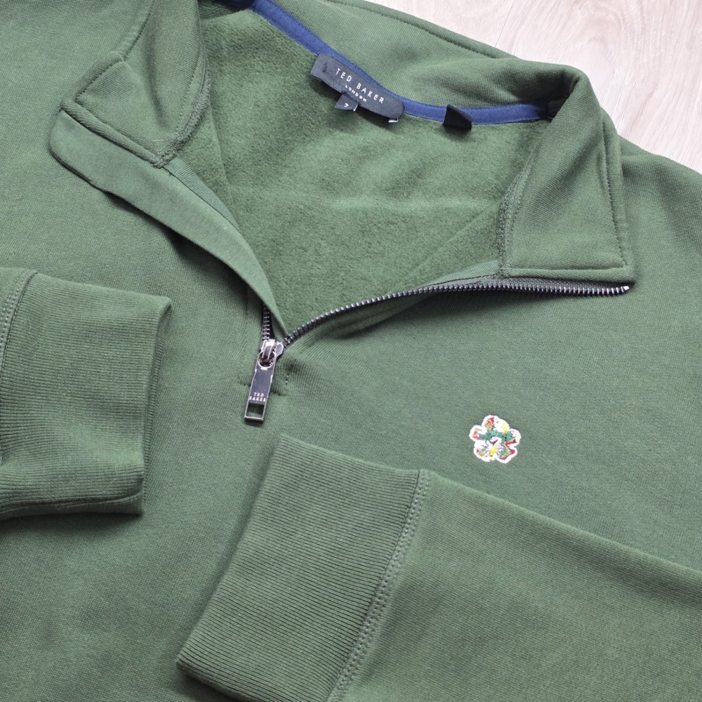 Ted Baker Quarter Zip Sweatshirt Kilbrn‎ Cotton Pullover Green Size 7 XXL Mens
